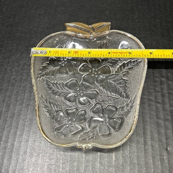 Vintage Depression Glass Candy Nut Trinket Dish Apple Shaped Embossed Flower - Picture 7 of 7